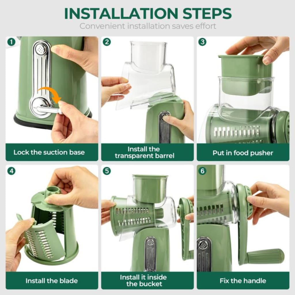 Rotary Cheese Grater with Handle – Fast Vegetable Slicer & Kitchen Food Grater