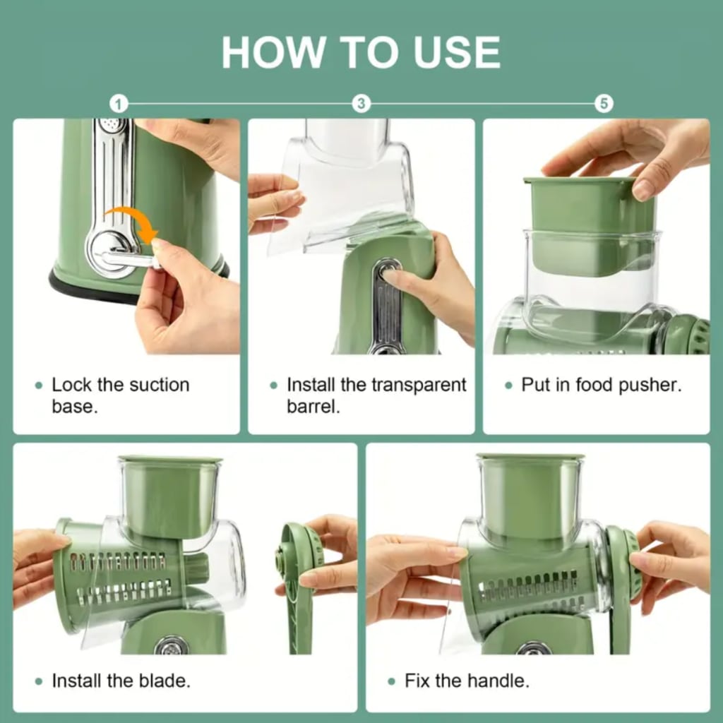 Rotary Cheese Grater with Handle – Fast Vegetable Slicer & Kitchen Food Grater